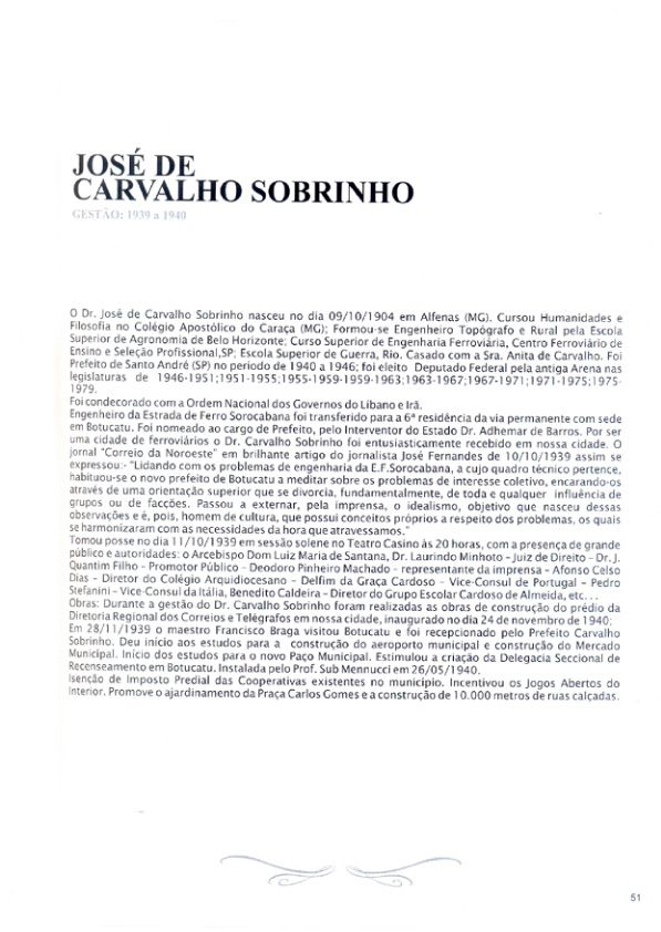 Foto - Registro biográfico dos prefeitos de Botucatu - Olavo Pinheiro Godoy