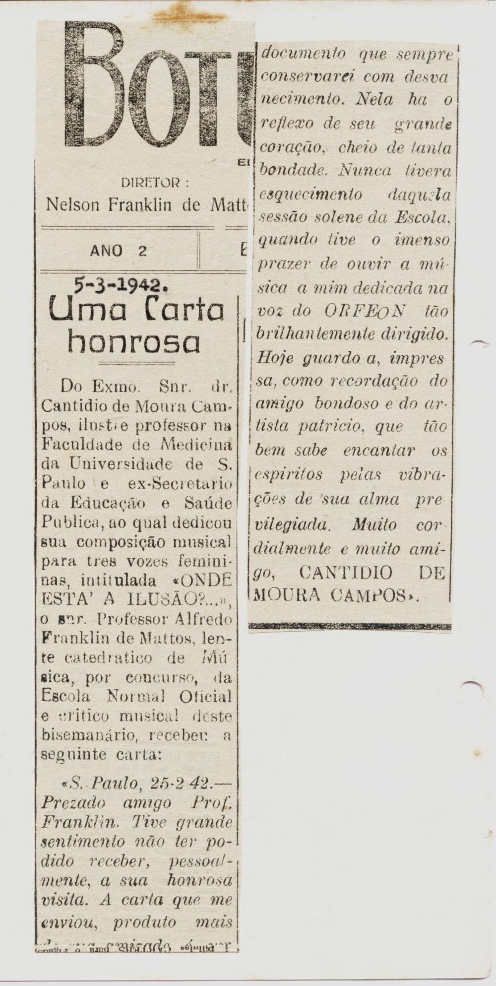 Foto - Espólio musical do Prof. Alfredo Franklin de Mattos
