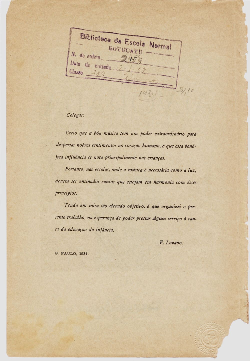 Foto - Espólio musical do Prof. Alfredo Franklin de Mattos
