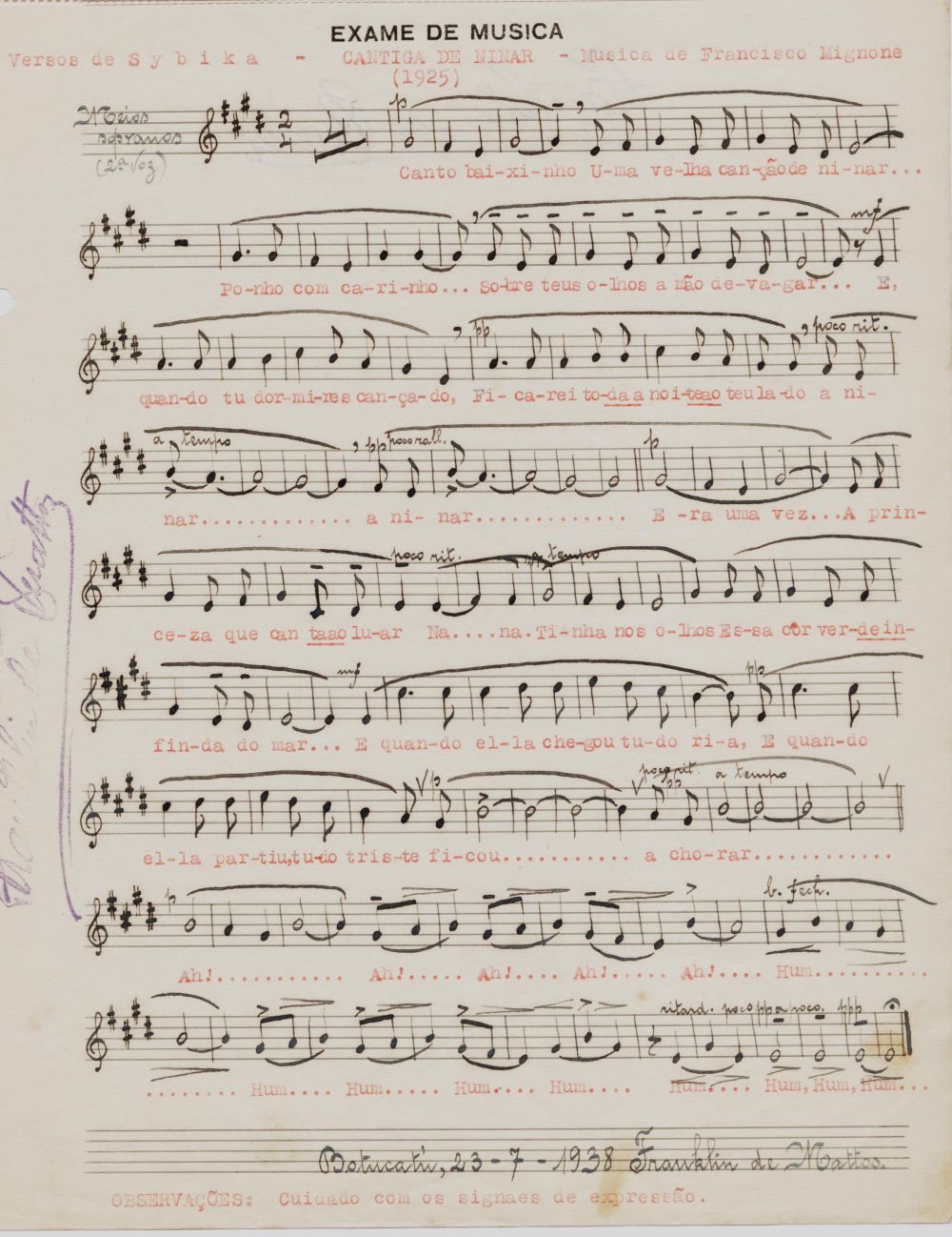 Foto - Espólio musical do Prof. Alfredo Franklin de Mattos
