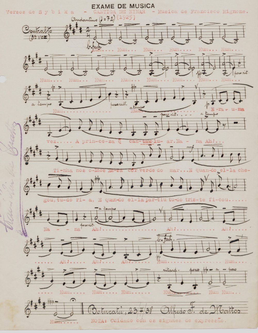 Foto - Espólio musical do Prof. Alfredo Franklin de Mattos
