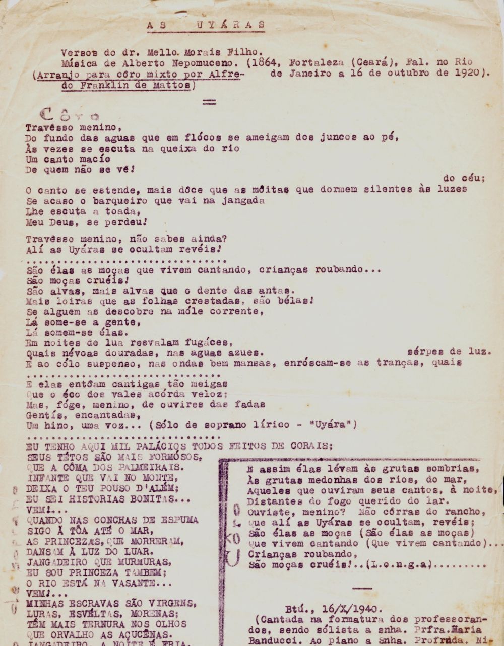 Foto - Espólio musical do Prof. Alfredo Franklin de Mattos
