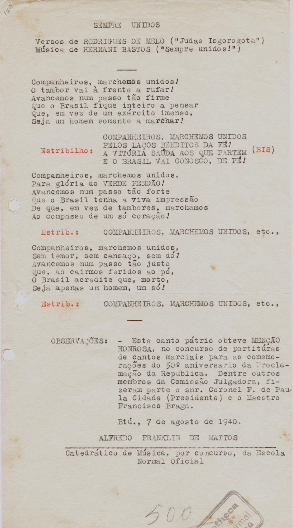 Foto - Espólio musical do Prof. Alfredo Franklin de Mattos
